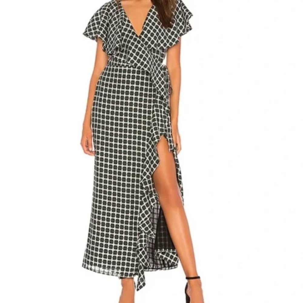 Tularosa Mila Green Plaid Ruffle Maxi Wrap Dress Size Small